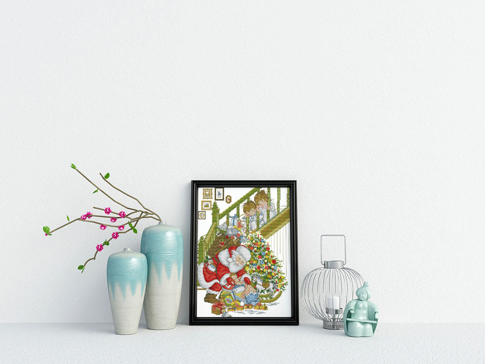 Kreuzstich - Weihnachtsmann bringt Geschenke | 30x40 cm - Diy - Fadenkunst