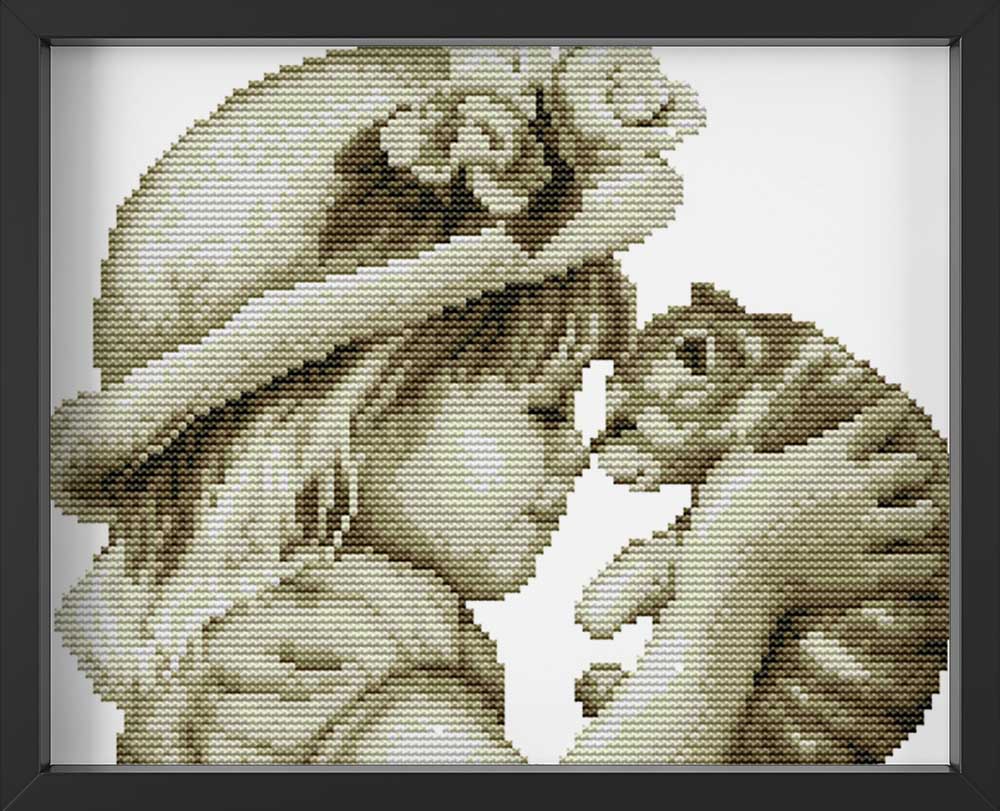Kreuzstich -  Mädchen mit kleiner Katze | 30x20 cm - Diy - Fadenkunst
