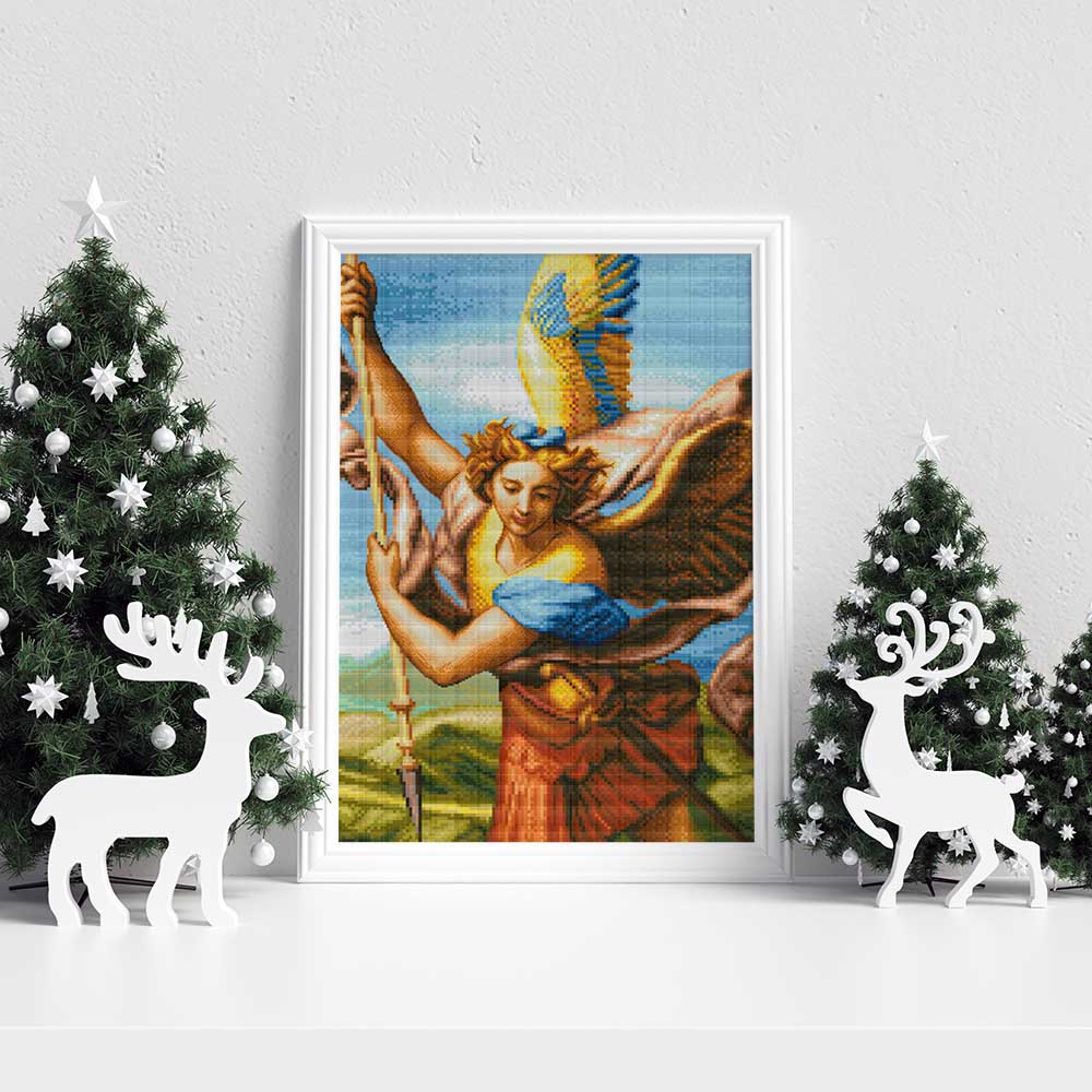 Kreuzstich - Engel mit Dolch | 60x80 cm - Diy - Fadenkunst