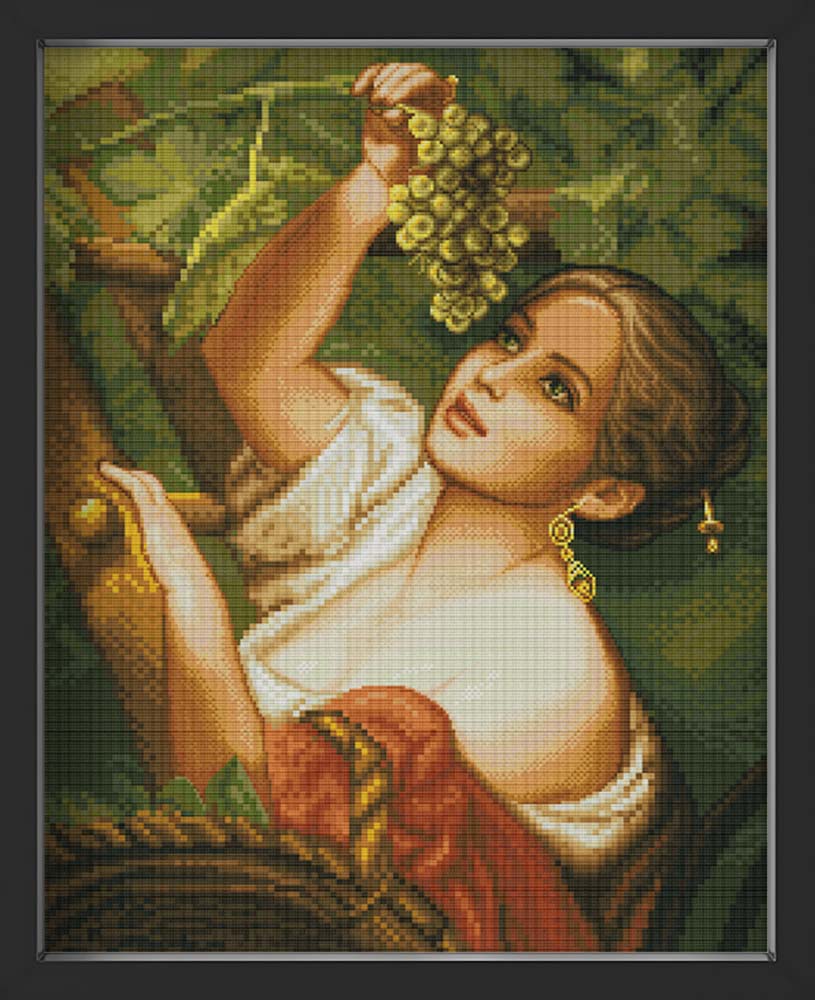 Kreuzstich - Hübsche Frau mit Trauben | 50x60 cm - Diy - Fadenkunst