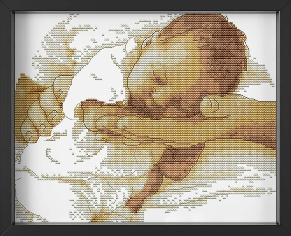 Kreuzstich -  Baby Neugeborenes am liegen | 30x20 cm - Diy - Fadenkunst
