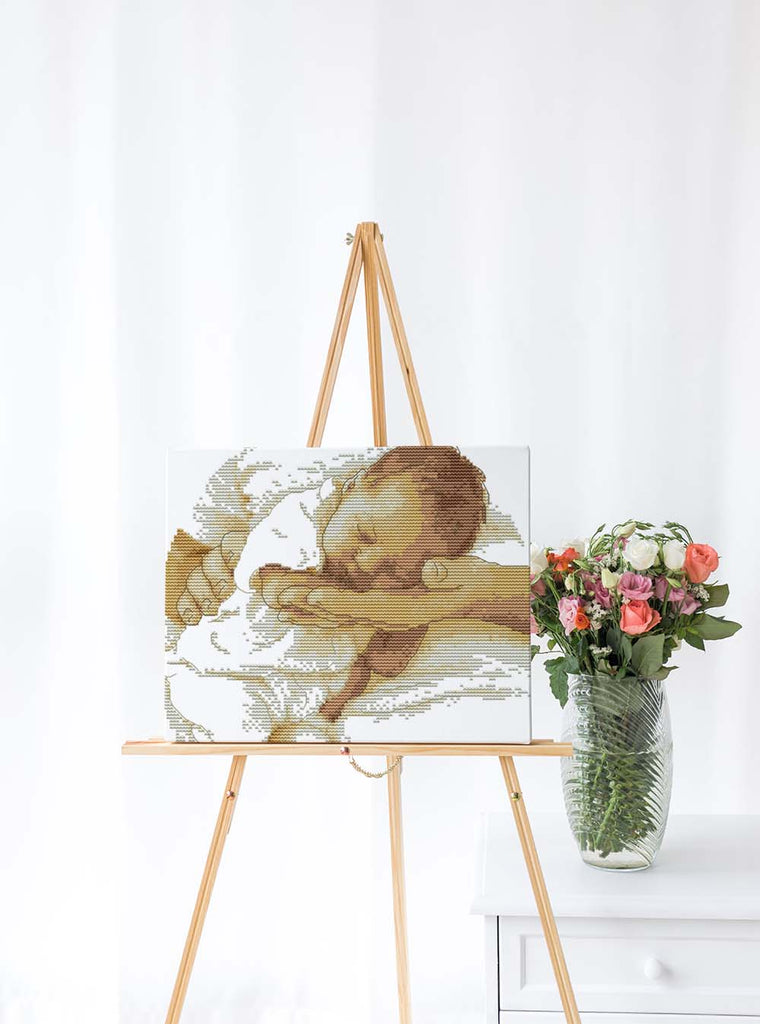 Kreuzstich -  Baby Neugeborenes am liegen | 30x20 cm - Diy - Fadenkunst