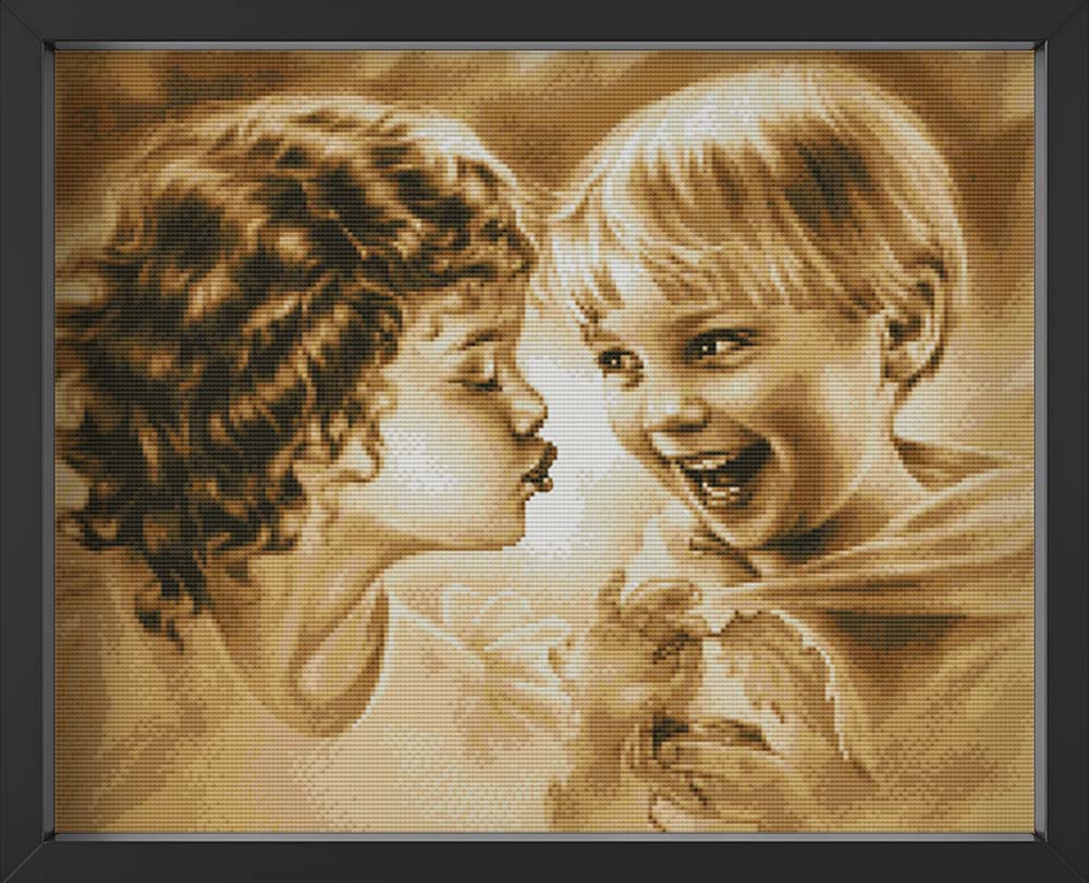 Kreuzstich -  Mädchen und Junge Küsschen | 50x40 cm - Diy - Fadenkunst