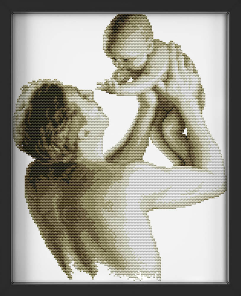 Kreuzstich - Vater mit Kind | 35x40 cm - Diy - Fadenkunst