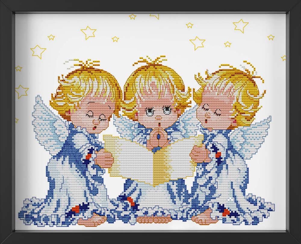 Kreuzstich -  Drei Engel am singen | 40x30 cm - Diy - Fadenkunst