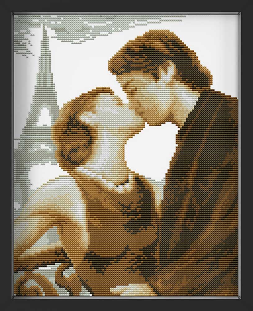 Kreuzstich - Kuss vor Paris | 35x35 cm - Diy - Fadenkunst