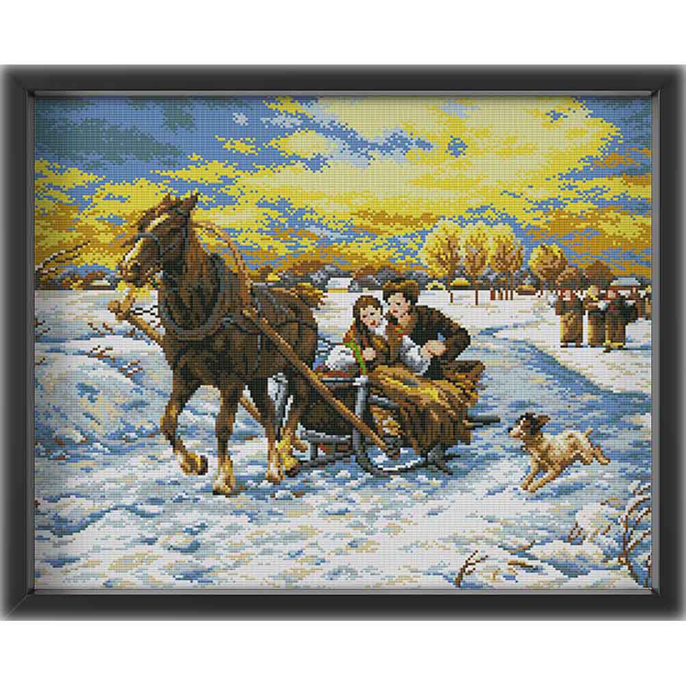 Kreuzstich - Pferde im Schnee| 60x45 cm - Diy - Fadenkunst