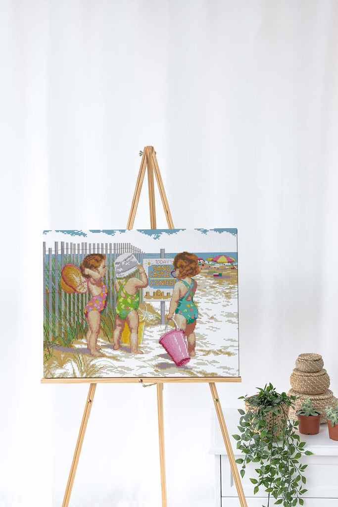 Kreuzstich -  Drei Mädchen im Badeanzug am Strand | 40x30 cm - Diy - Fadenkunst