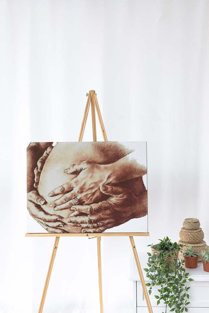 Kreuzstich - Babybauch | 60x40 cm - Diy - Fadenkunst