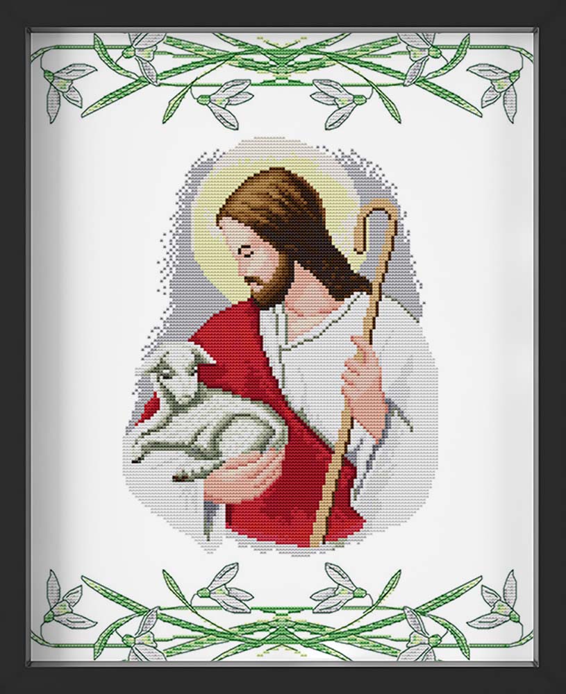 Kreuzstich - Jesus mit Lamm | 30x40 cm - Diy - Fadenkunst