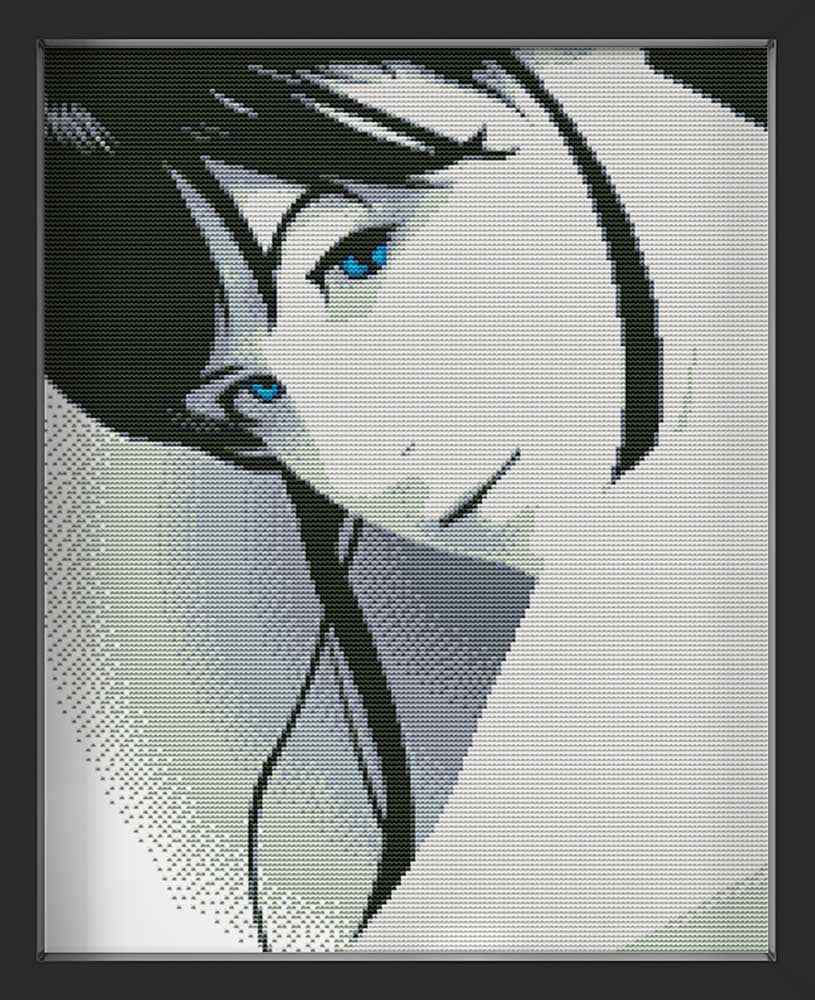 Kreuzstich - Abstrakte Frau schwarz weiß | 30x40 cm - Diy - Fadenkunst