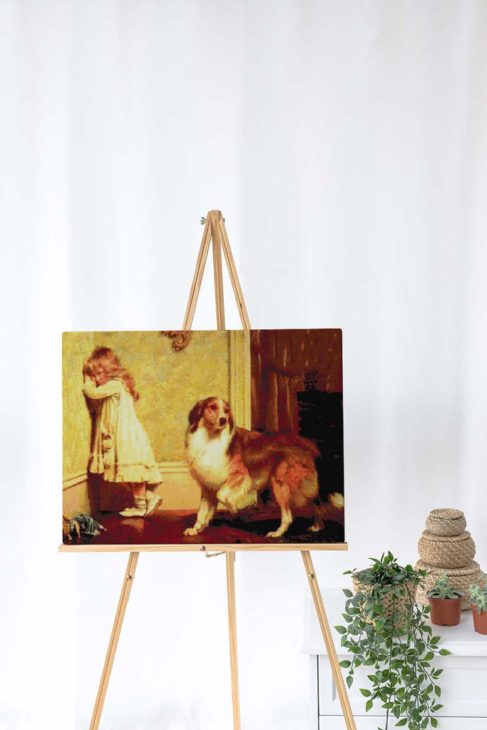 Kreuzstich -  Mädchen und großer Hund | 70x60 cm - Diy - Fadenkunst
