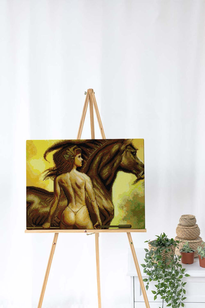 Kreuzstich - Abstrakte Person mit Pferd | 40x30 cm - Diy - Fadenkunst