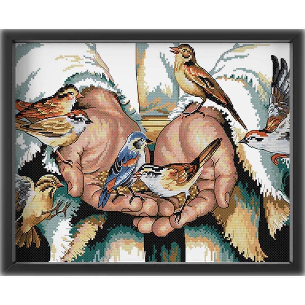 Kreuzstich - Vogelhand | 50x30 cm - Diy - Fadenkunst