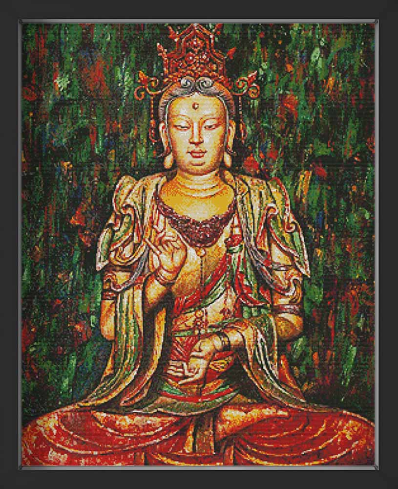 Kreuzstich - Buddha grün | 60x70 cm - Diy - Fadenkunst