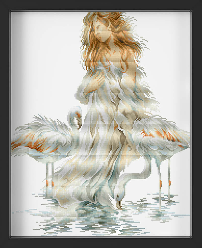 Kreuzstich - Mädchen im Wasser | 45x50 cm - Diy - Fadenkunst