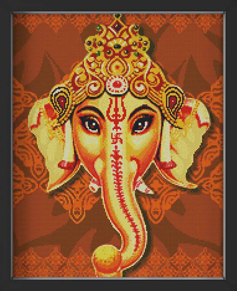 Kreuzstich - Buddhistischer Elefant | 40x50 cm - Diy - Fadenkunst