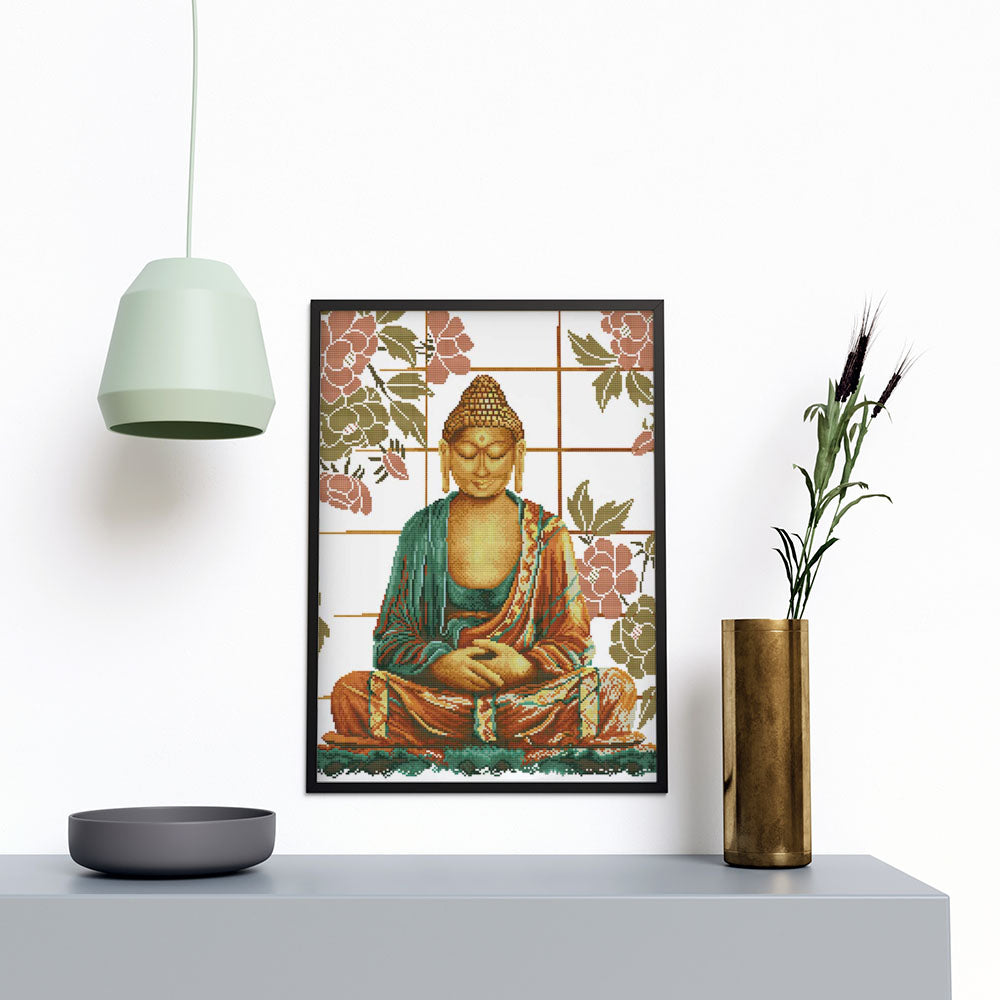 Kreuzstich - Der Buddha | 40x50 cm - Diy - Fadenkunst