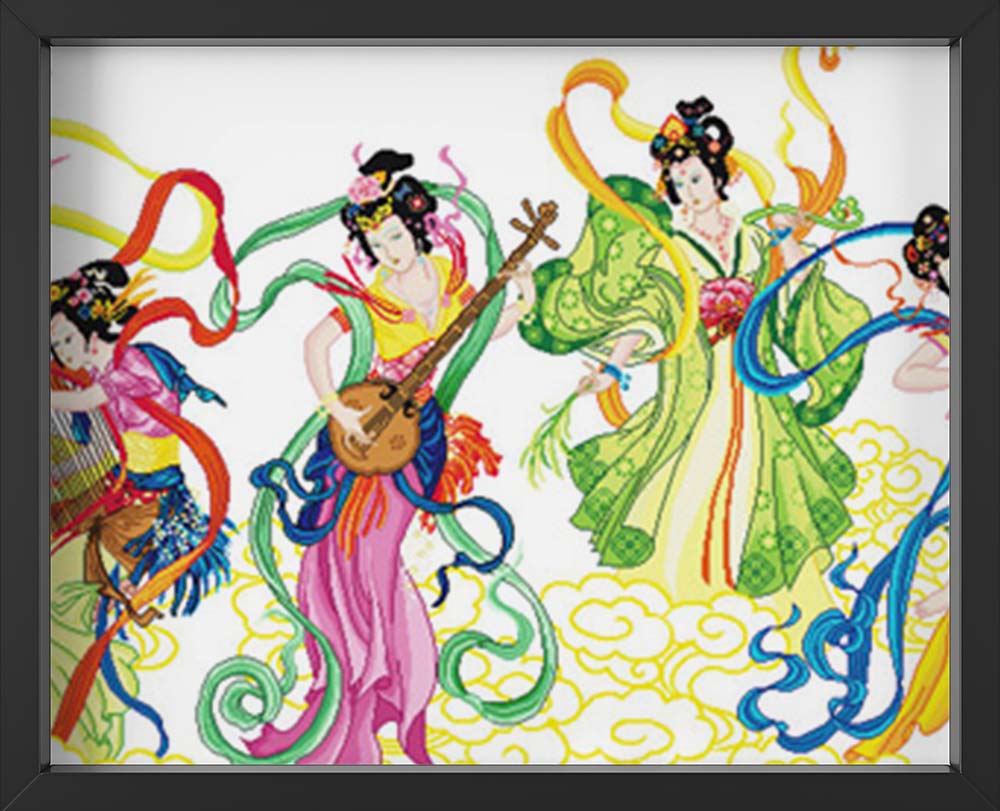 Kreuzstich -  Chinesische Personen am feiern | 200x80 cm - Diy - Fadenkunst