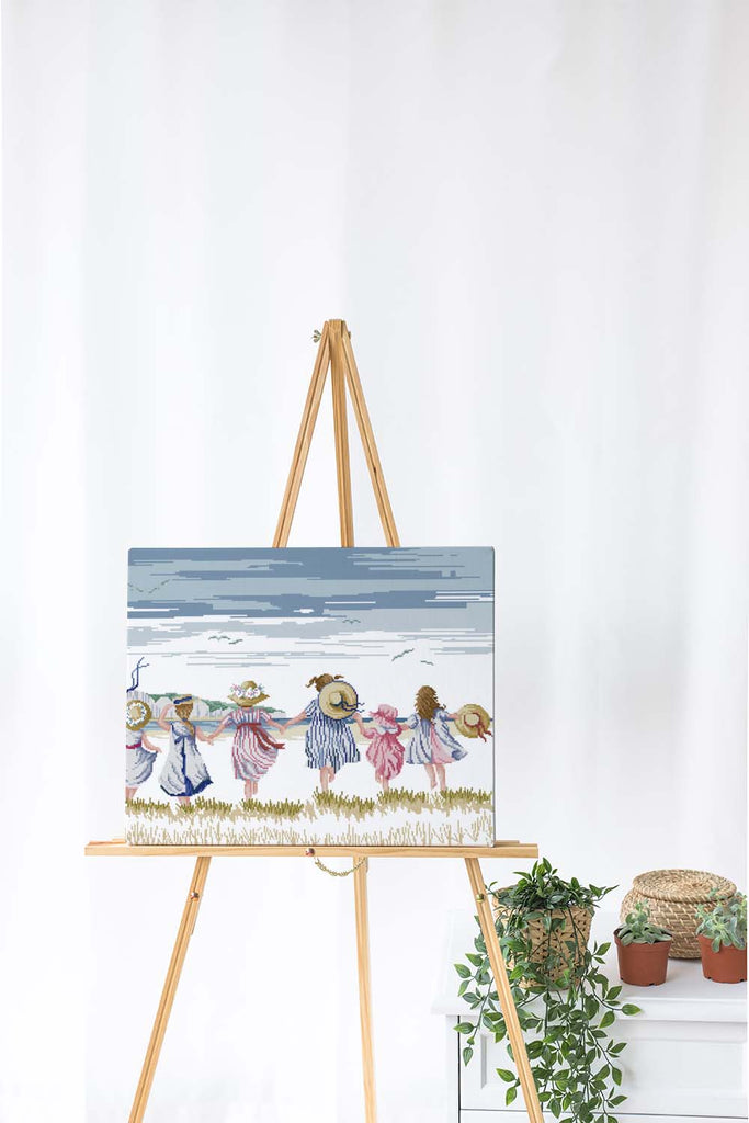 Kreuzstich -  Mädchen am Strand | 60x40 cm - Diy - Fadenkunst