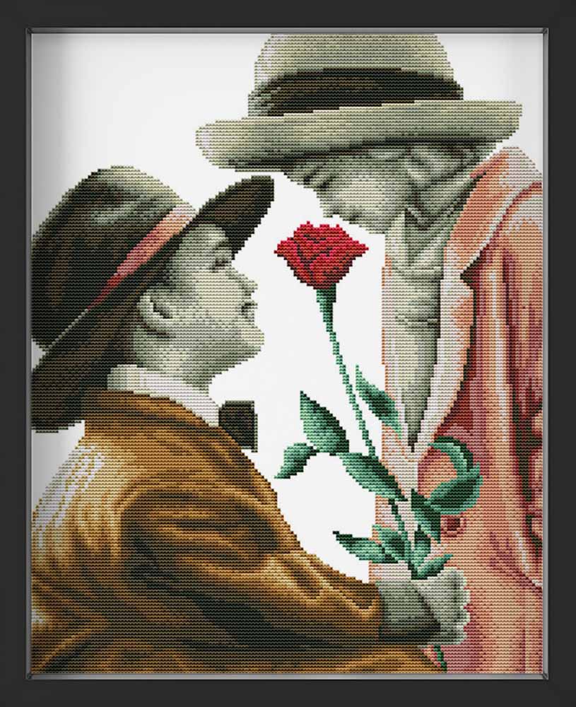 Kreuzstich -  Junge Kinder mit Rose | 30x40 cm - Diy - Fadenkunst