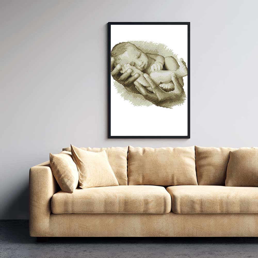 Kreuzstich - Baby Junge in Mamas Händen | 35x30 cm - Diy - Fadenkunst