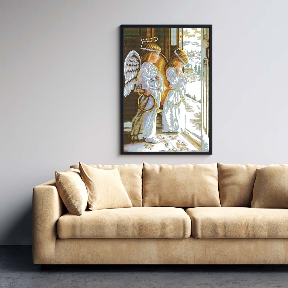 Kreuzstich - zwei Engel an der Tür | 50x60 cm - Diy - Fadenkunst