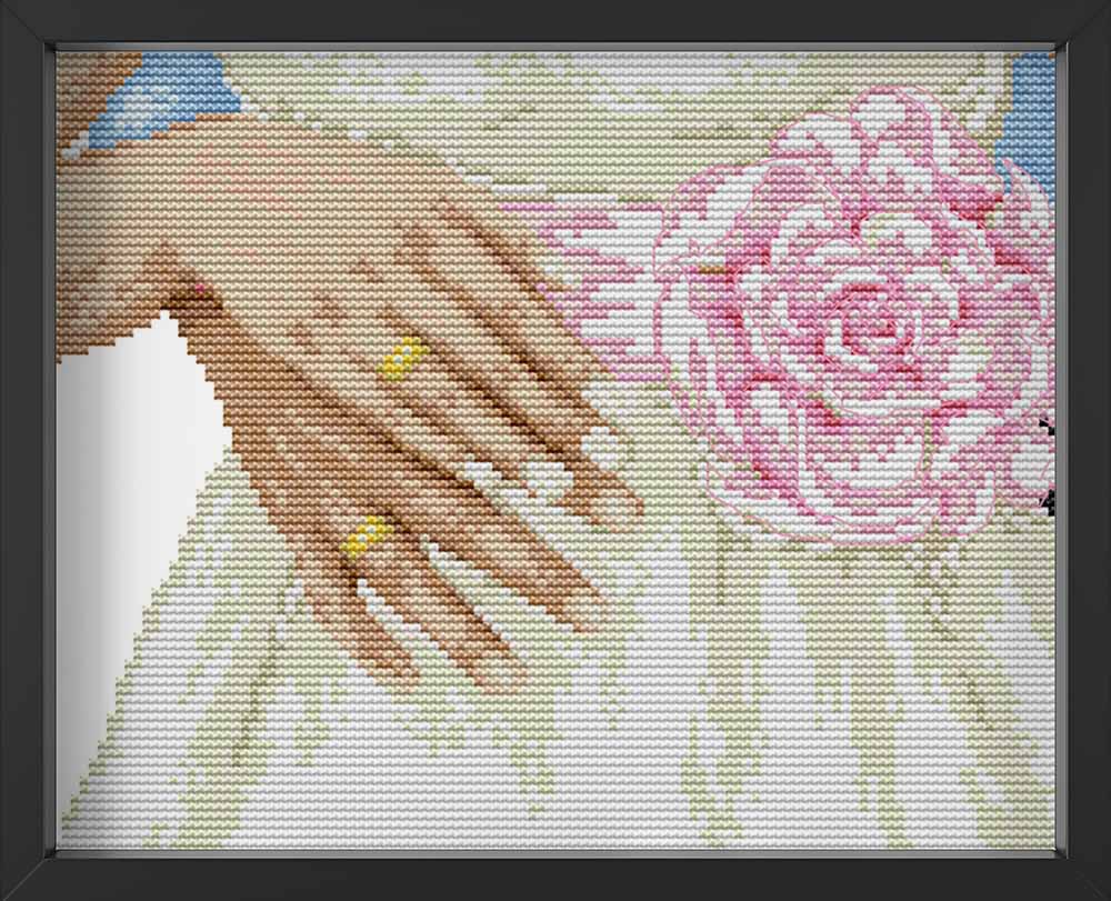 Kreuzstich - Hochzeit mit Eheringen | 30x20 - Diy - Fadenkunst