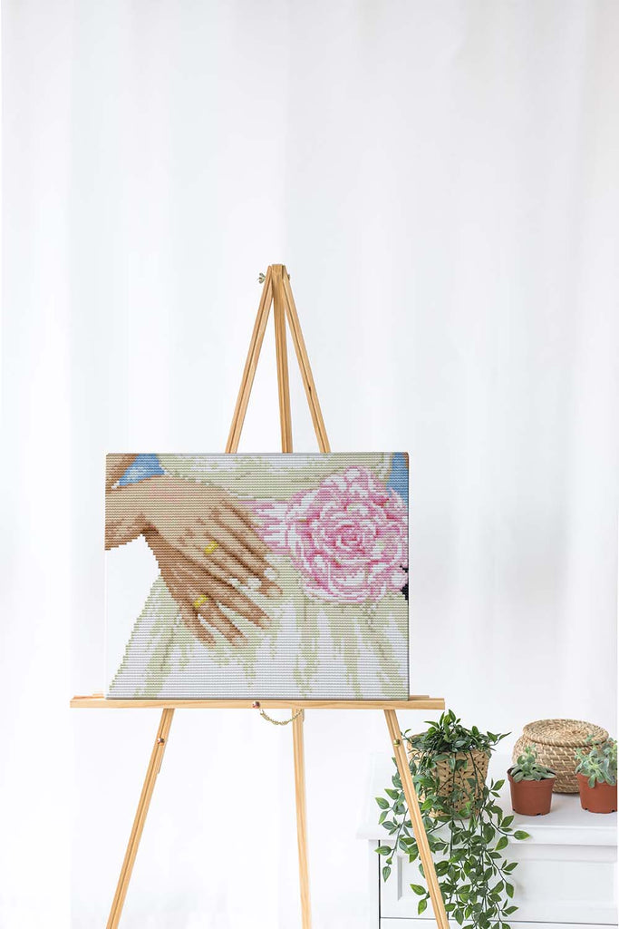 Kreuzstich - Hochzeit mit Eheringen | 30x20 - Diy - Fadenkunst