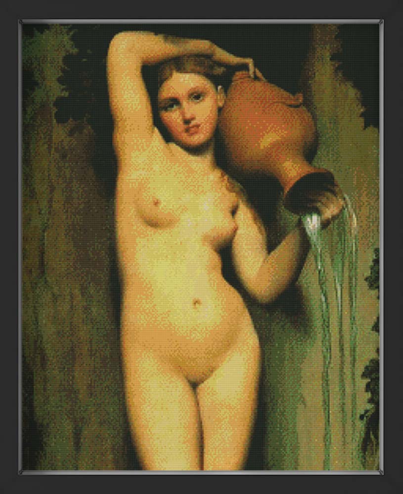 Kreuzstich - nackte Frau mit Gefäß | 50x90 cm - Diy - Fadenkunst