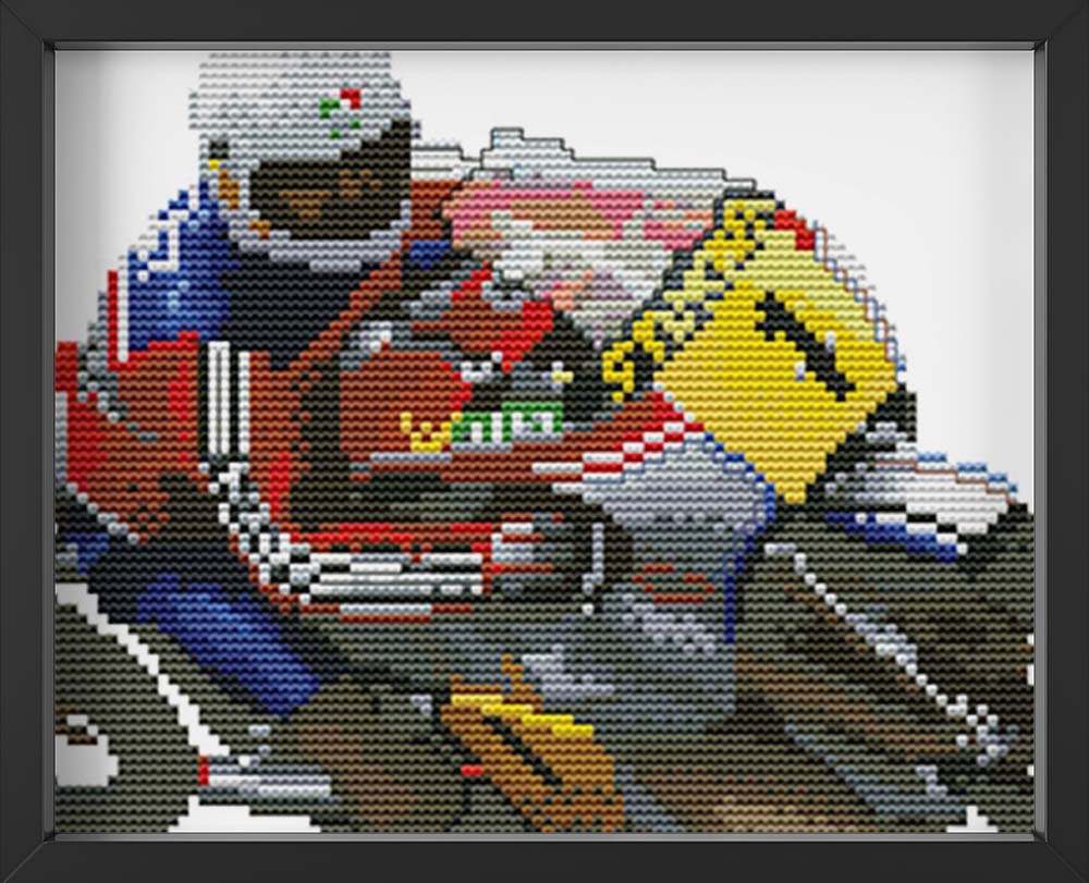 Kreuzstich - Rennfahrer auf Motorrad | 50x20 - Diy - Fadenkunst