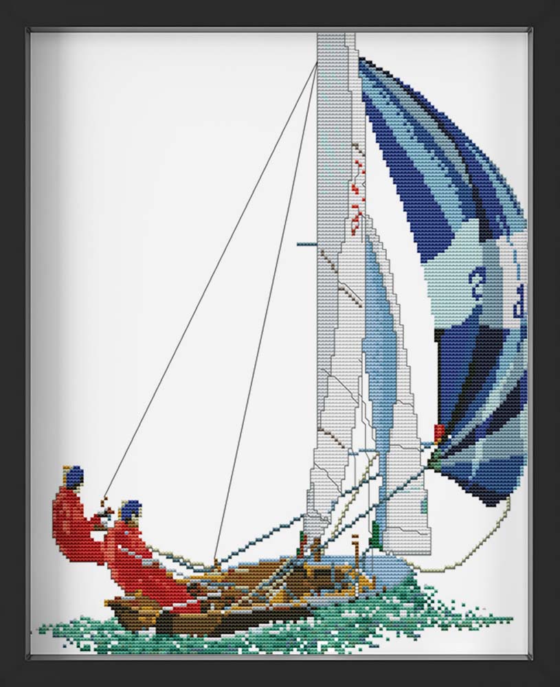 Kreuzstich - kleines Segelschiff | 30x50 cm - Diy - Fadenkunst