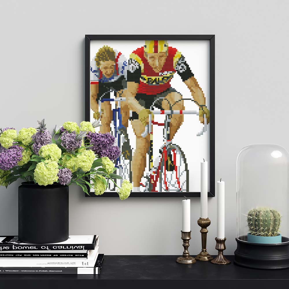 Kreuzstich - Männer auf Rennsporträdern Fahrrad | 20x30 cm - Diy - Fadenkunst