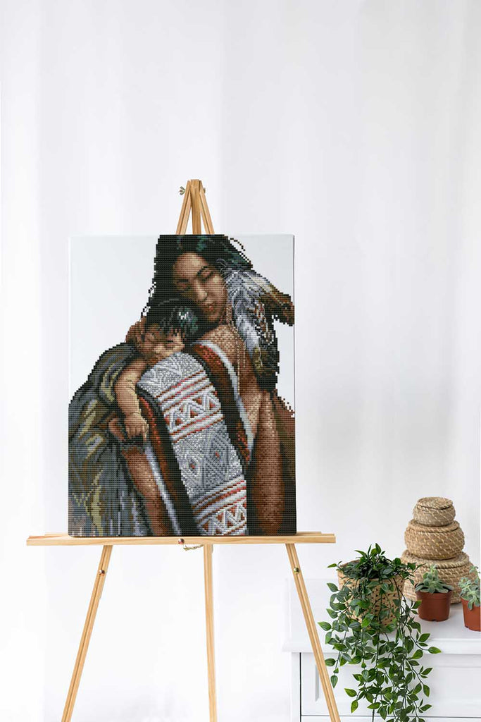 Kreuzstich - Indianer Frau mit Kind | 30x40 cm - Diy - Fadenkunst