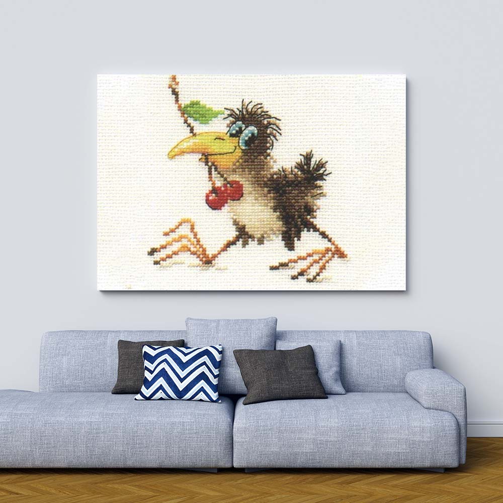 Kreuzstich - Baby Krähe | 15x15 cm - Diy - Fadenkunst