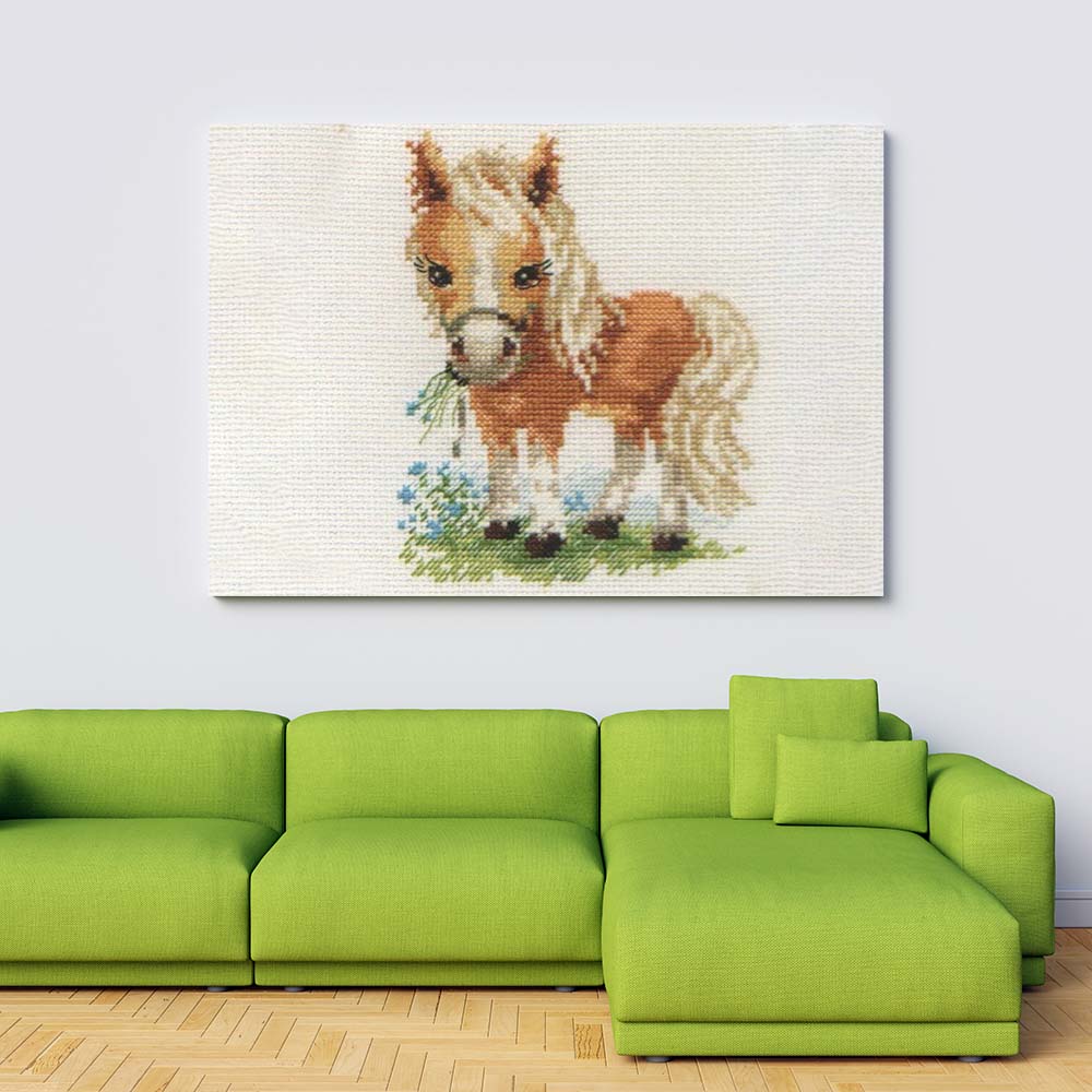 Kreuzstich - Weißes Mähnenpferd | 15x15 cm - Diy - Fadenkunst