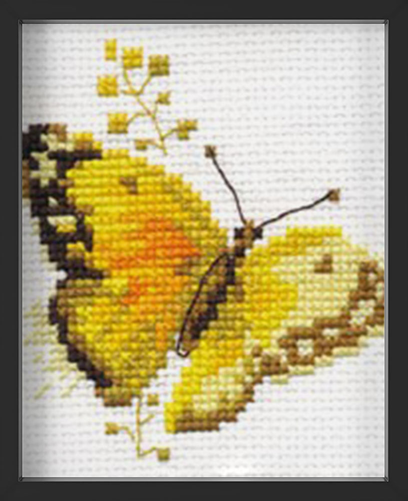 Kreuzstich - Bunte Schmetterlinge - Gelb | 10x10 cm - Diy - Fadenkunst