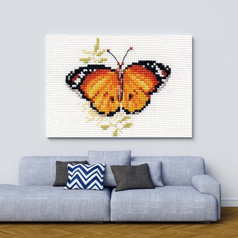 Kreuzstich - Bunte Schmetterlinge - Rot | 10x10 cm - Diy - Fadenkunst