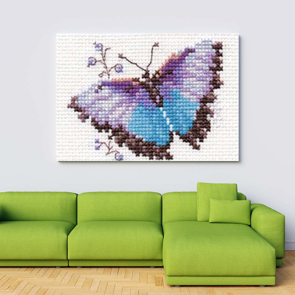 Kreuzstich - Bunte Schmetterlinge - Blau | 10x10 cm - Diy - Fadenkunst