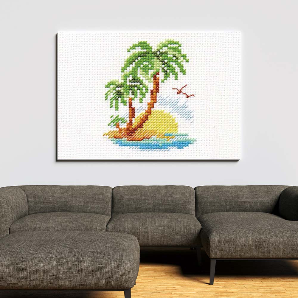 Kreuzstich - Palmeninsel | 10x10 cm - Diy - Fadenkunst
