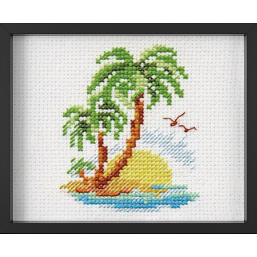 Kreuzstich - Palmeninsel | 10x10 cm - Diy - Fadenkunst