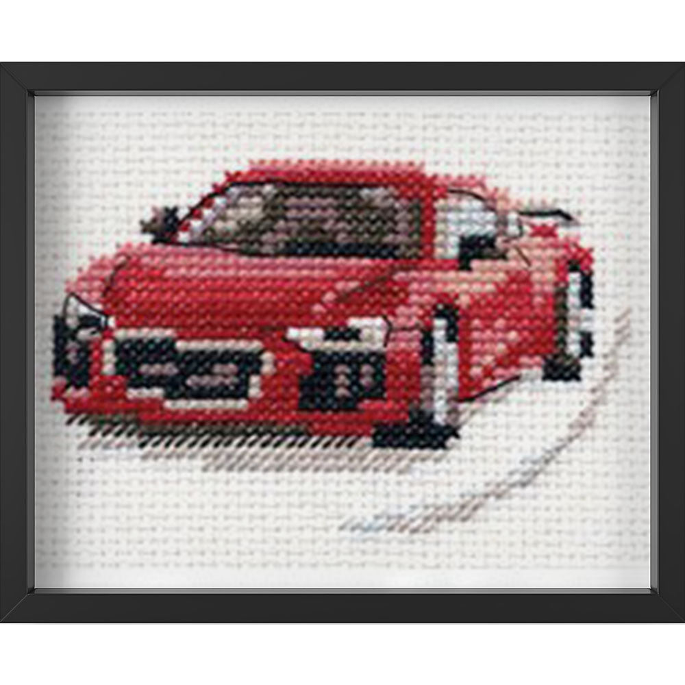 Kreuzstich - Rotes Sportauto | 10x10 cm - Diy - Fadenkunst