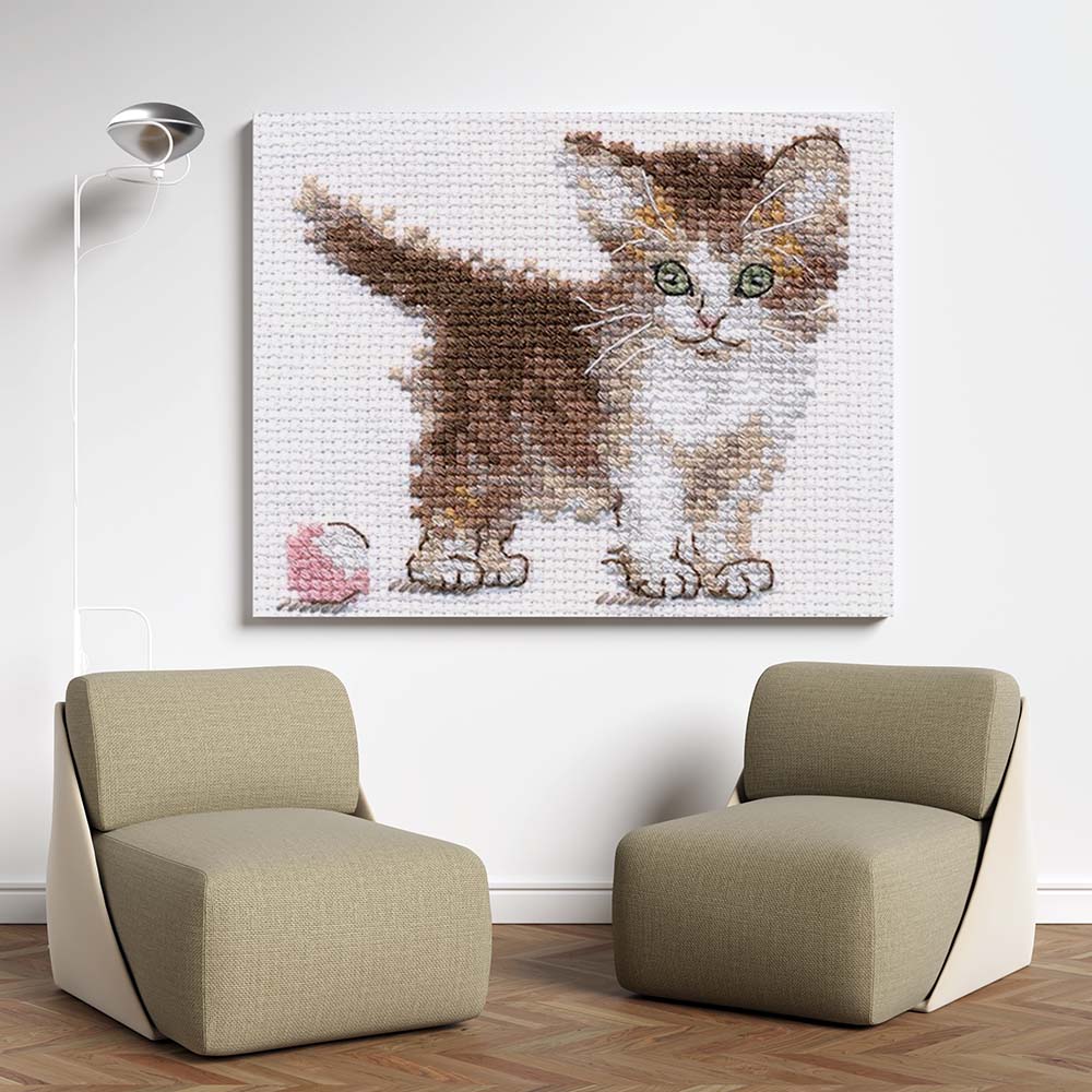 Kreuzstich - Kleines Kätzchen | 10x10 cm - Diy - Fadenkunst