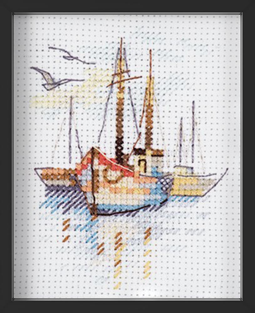 Kreuzstich - Boote in der Morgendämmerung | 10x10 cm - Diy - Fadenkunst