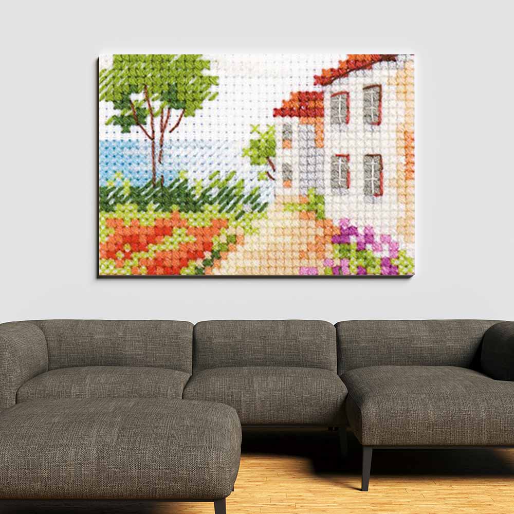 Kreuzstich - Straße zum Meer | 10x10 cm - Diy - Fadenkunst