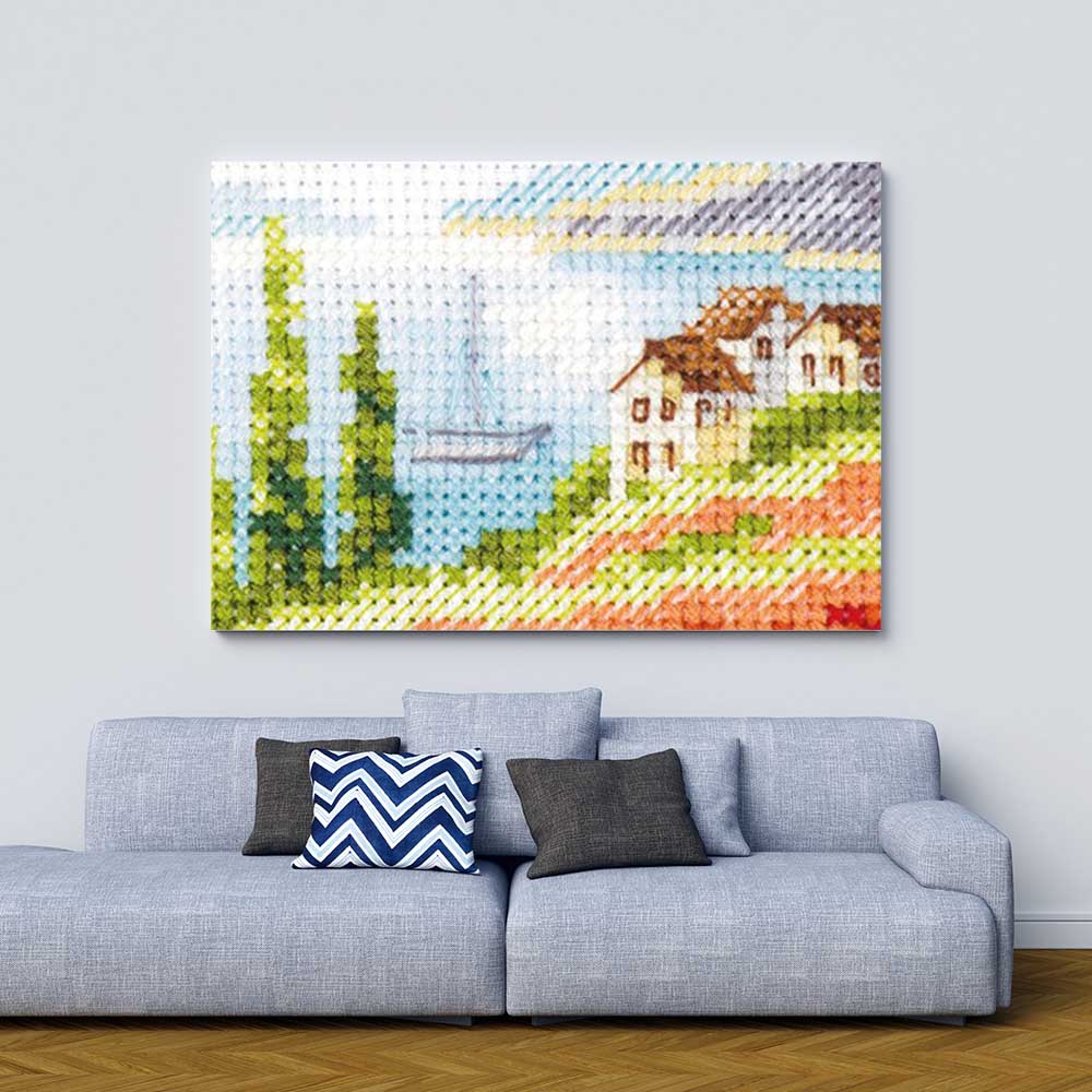 Kreuzstich - Mohnblumen am Meer | 10x10 cm - Diy - Fadenkunst