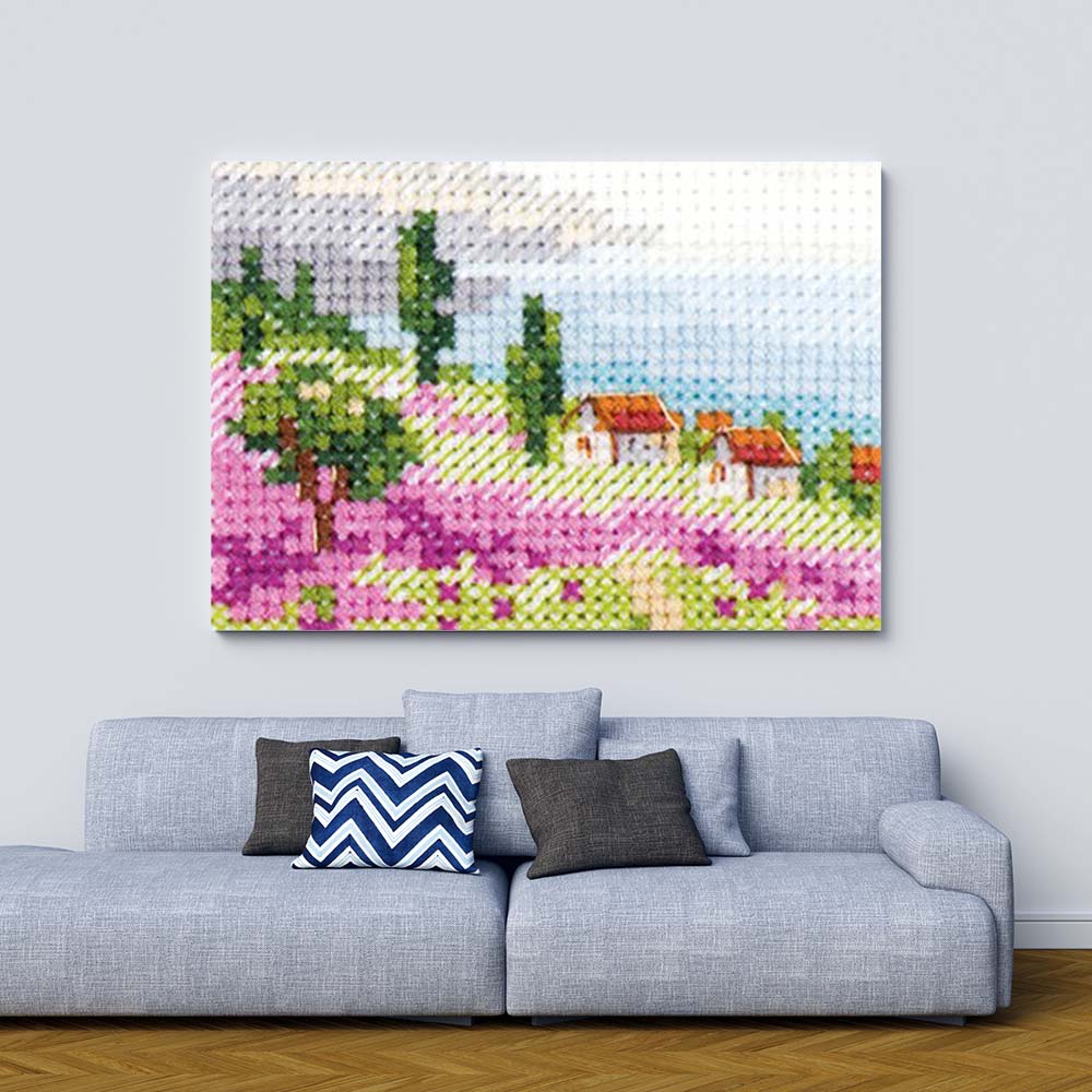 Kreuzstich - Lavendel am Meer | 10x10 cm - Diy - Fadenkunst