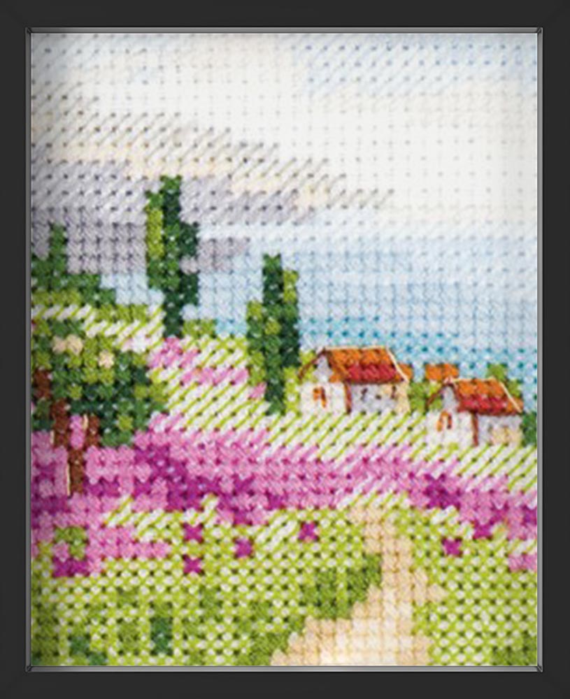 Kreuzstich - Lavendel am Meer | 10x10 cm - Diy - Fadenkunst