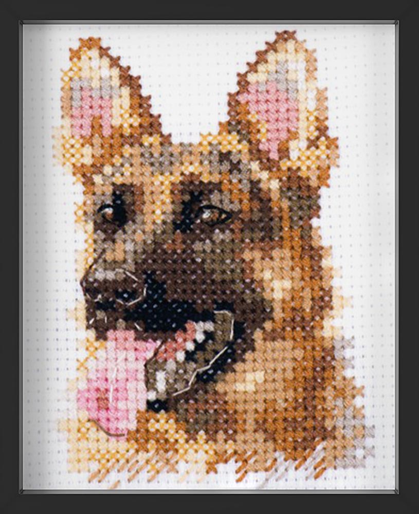 Kreuzstich - Tierportraits Schäfer | 10x10 cm - Diy - Fadenkunst