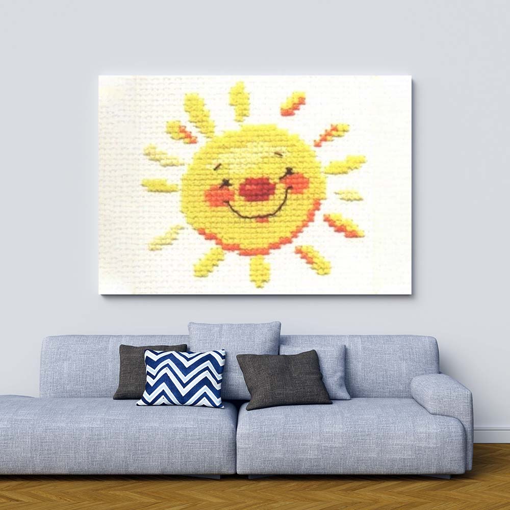 Kreuzstich - Sonne | 10x10 cm - Diy - Fadenkunst